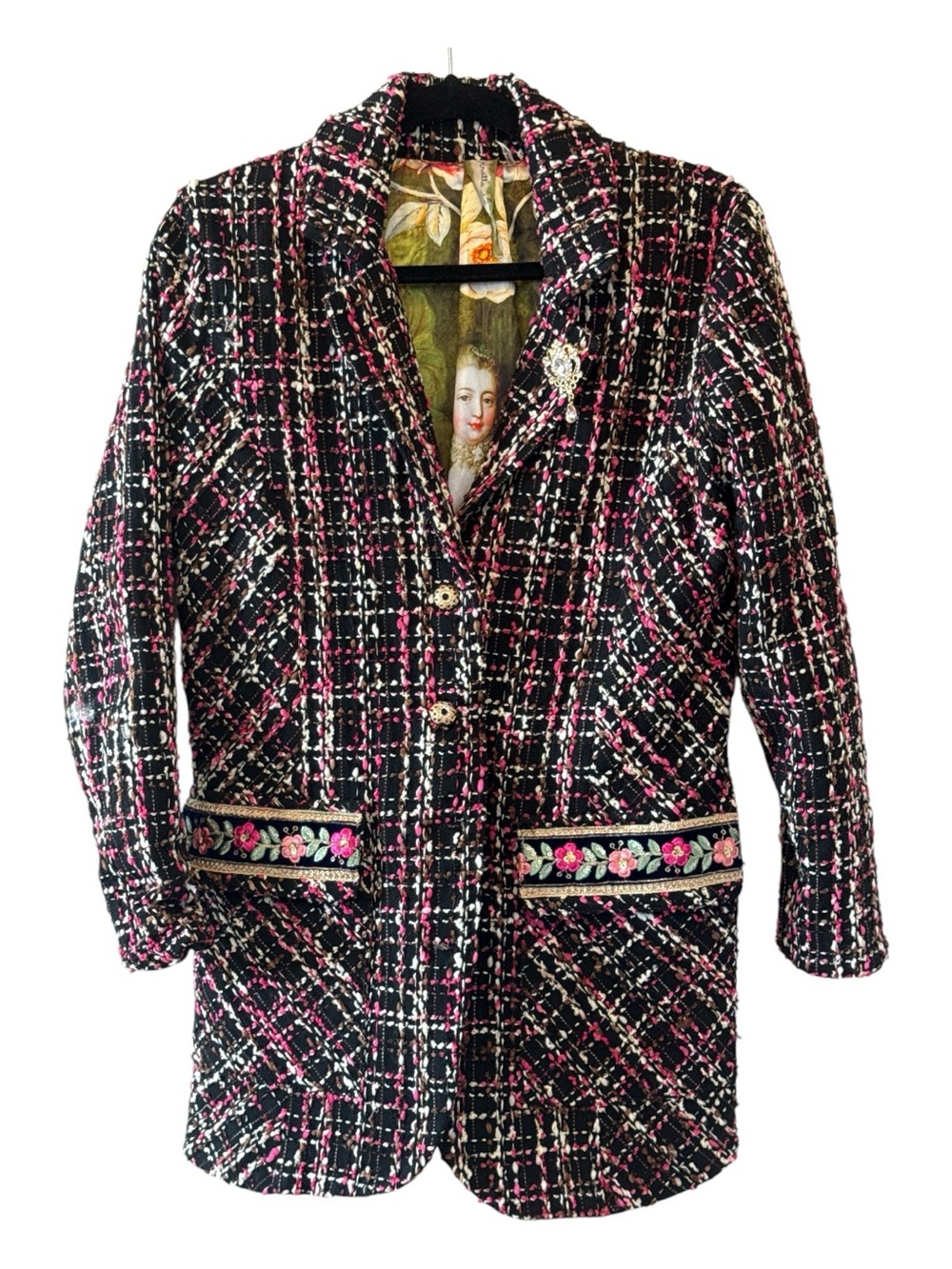 ARATTA Renaissance Black & Pink Tweed Women's Blazer Jacket Size S